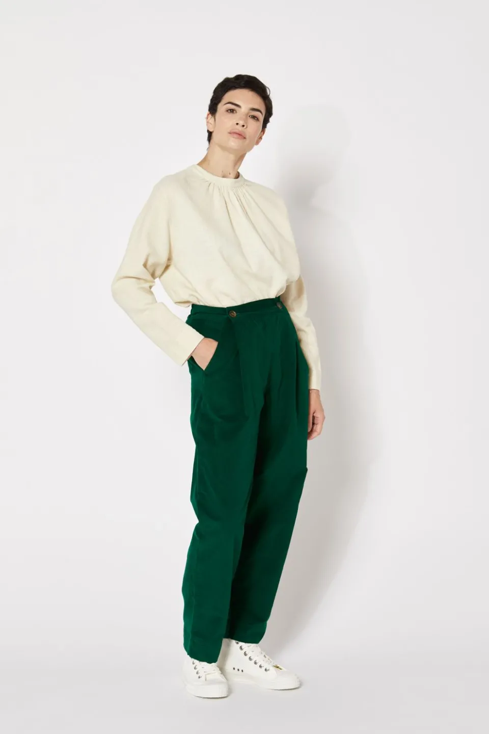 Clearance Mapoésie PANTALON OLIVIA VELOURS UNI VERT